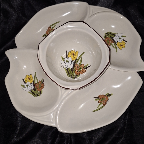 Vintage 1960 CA Pottery Snack Set~Lazy Susan~Centerpiece~Numbered Appatizer Tray - Picture 2 of 13